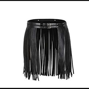 Faux leather fringe skirt